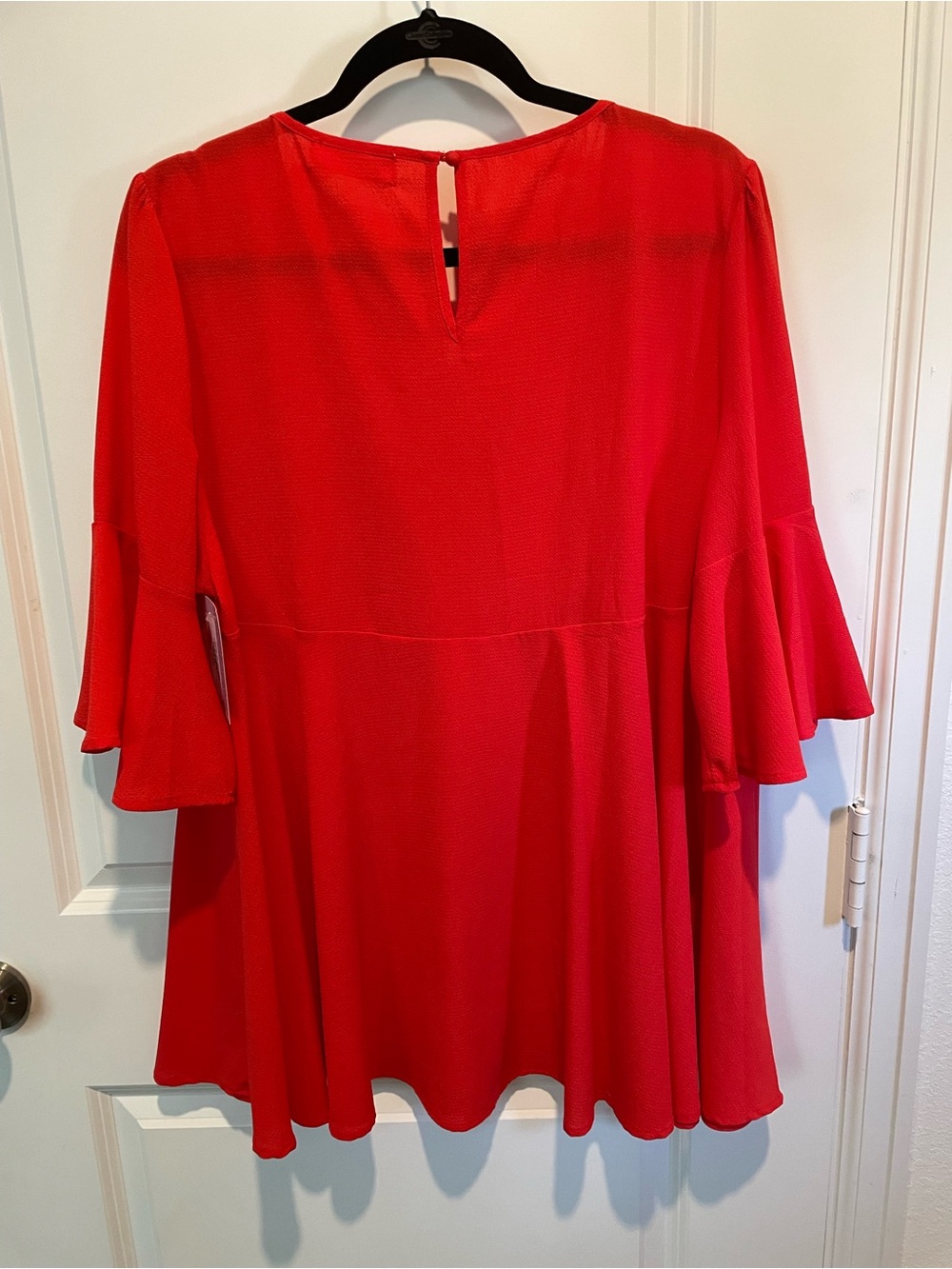 Flowy Red V-Notch Ruffle Sleeve Blouse - Picture 2 of 3